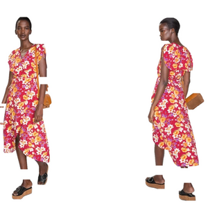 & Other Stories Floral Wrap Dress Red  Flower pattern Size 4 Los Angeles